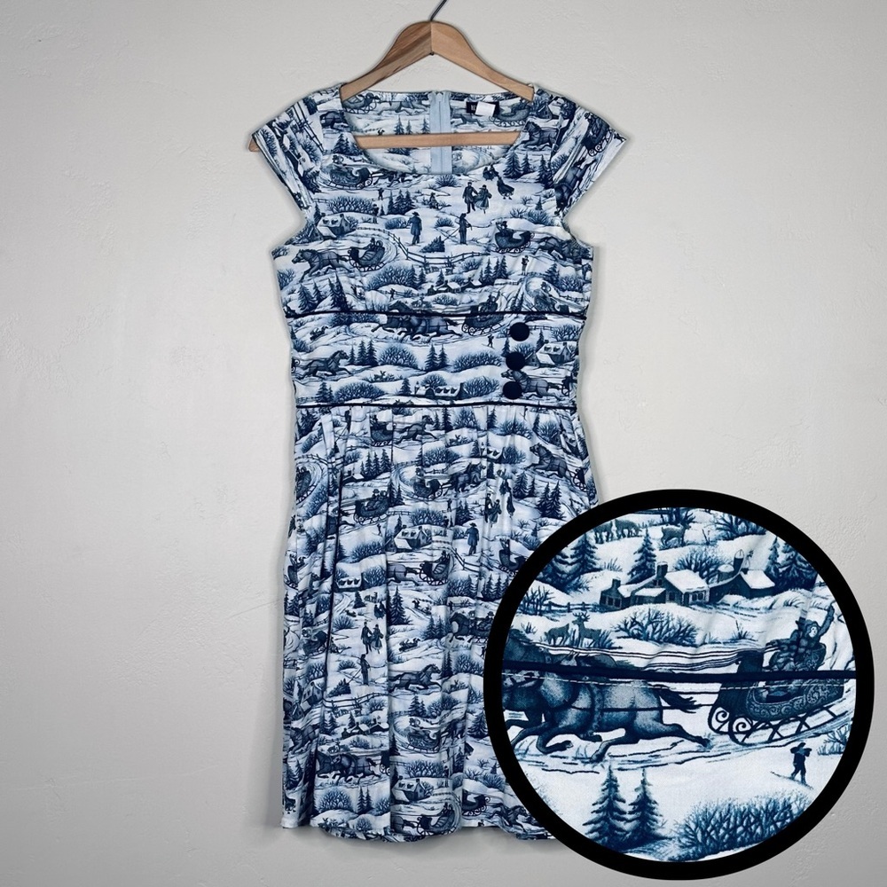 Retrolicious Dress Women S Winter Sleigh Ride Holiday Christmas Pin Up Fit Flare